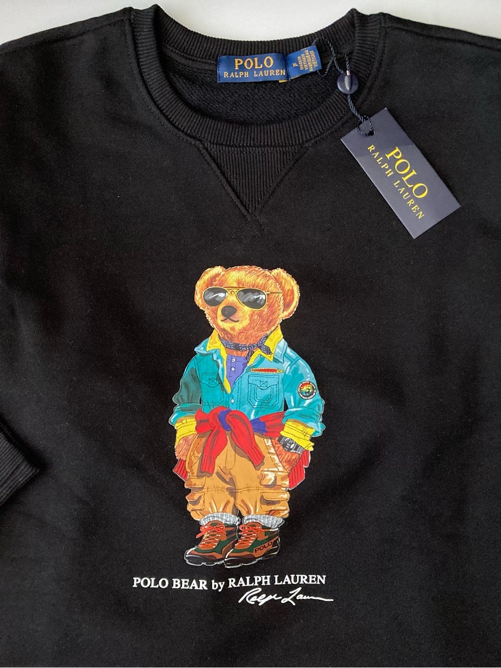 Polo Bear Ralph Lauren Sweatshirt Black Cotton Long Sleeve XXL Men’s Crewneck